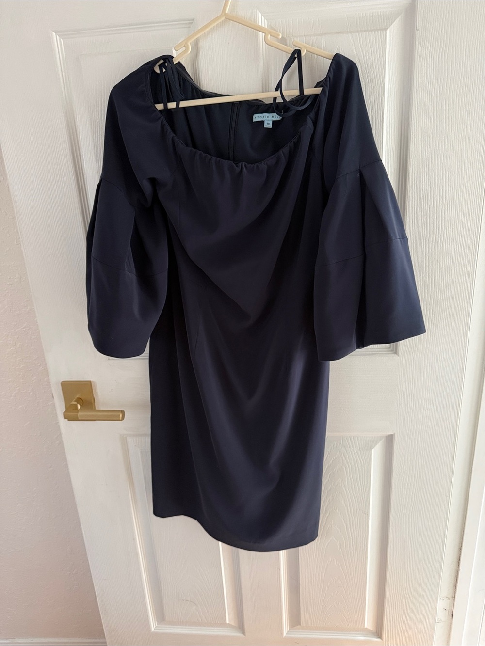 ANTONIO MELANI Navy One-Shoulder Bell-Sleeve Dress